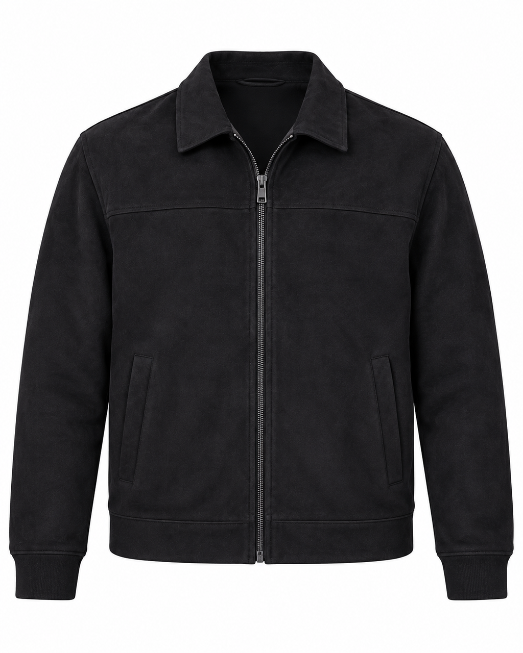Black Suede Jacket – Unisex Zip-Up Collared Jacket
