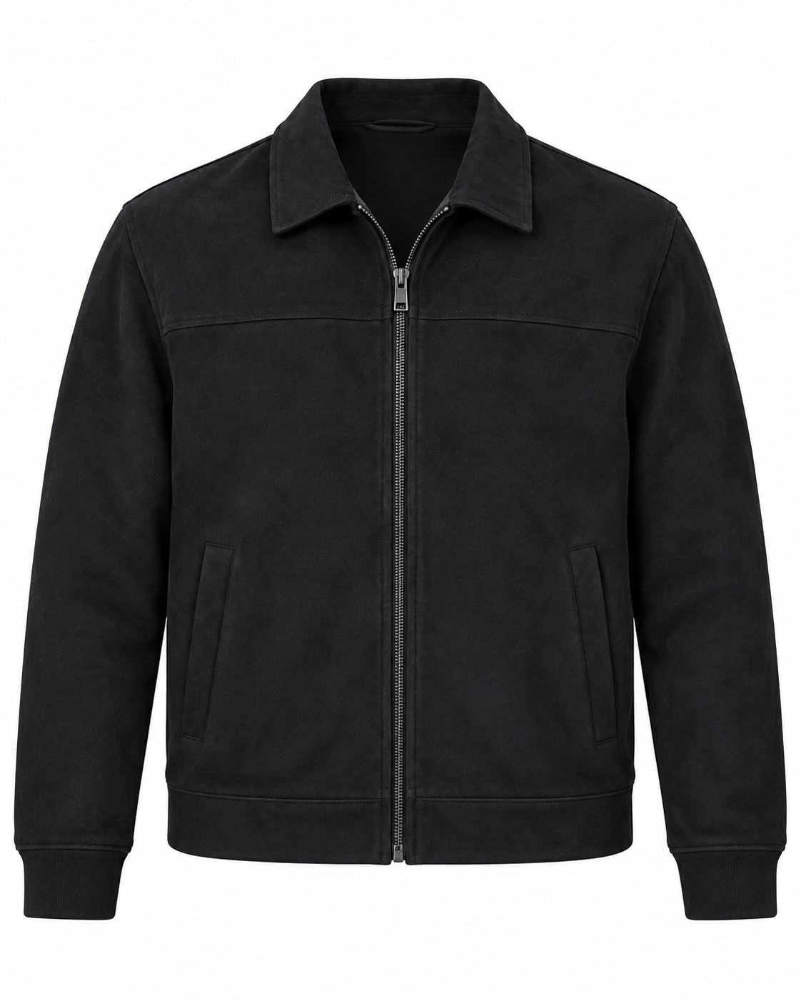 Black Suede Jacket – Unisex Zip-Up Collared Jacket