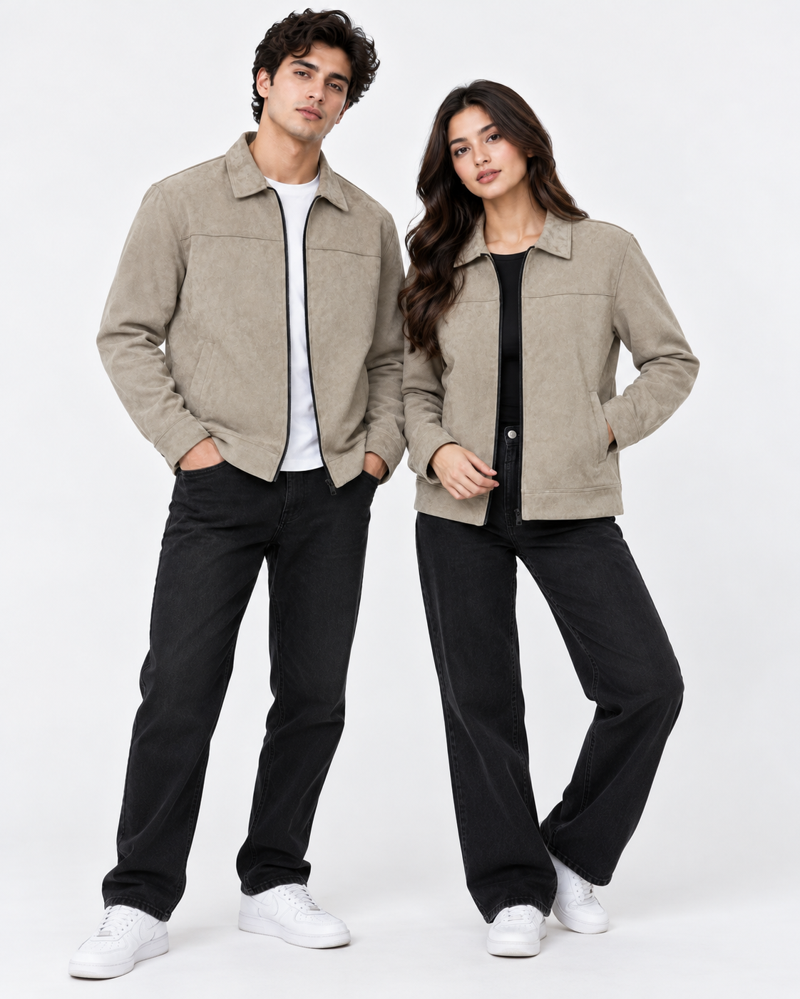 Light skin Suede Jacket – Unisex Zip-Up Collared Jacket