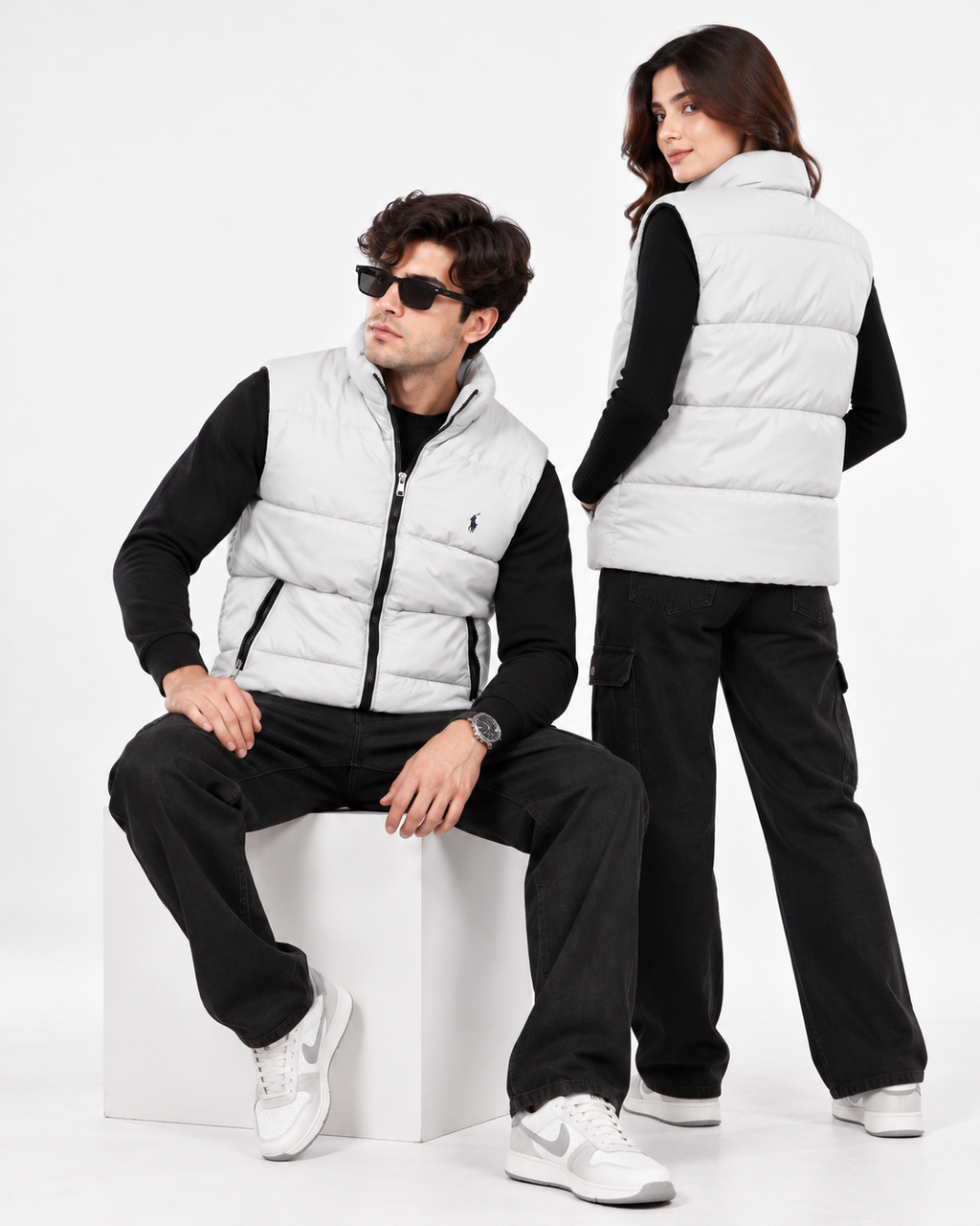 RL Silver Grey Sleeveless Puffer Vest – Unisex Full-Zip Quilted Vest
