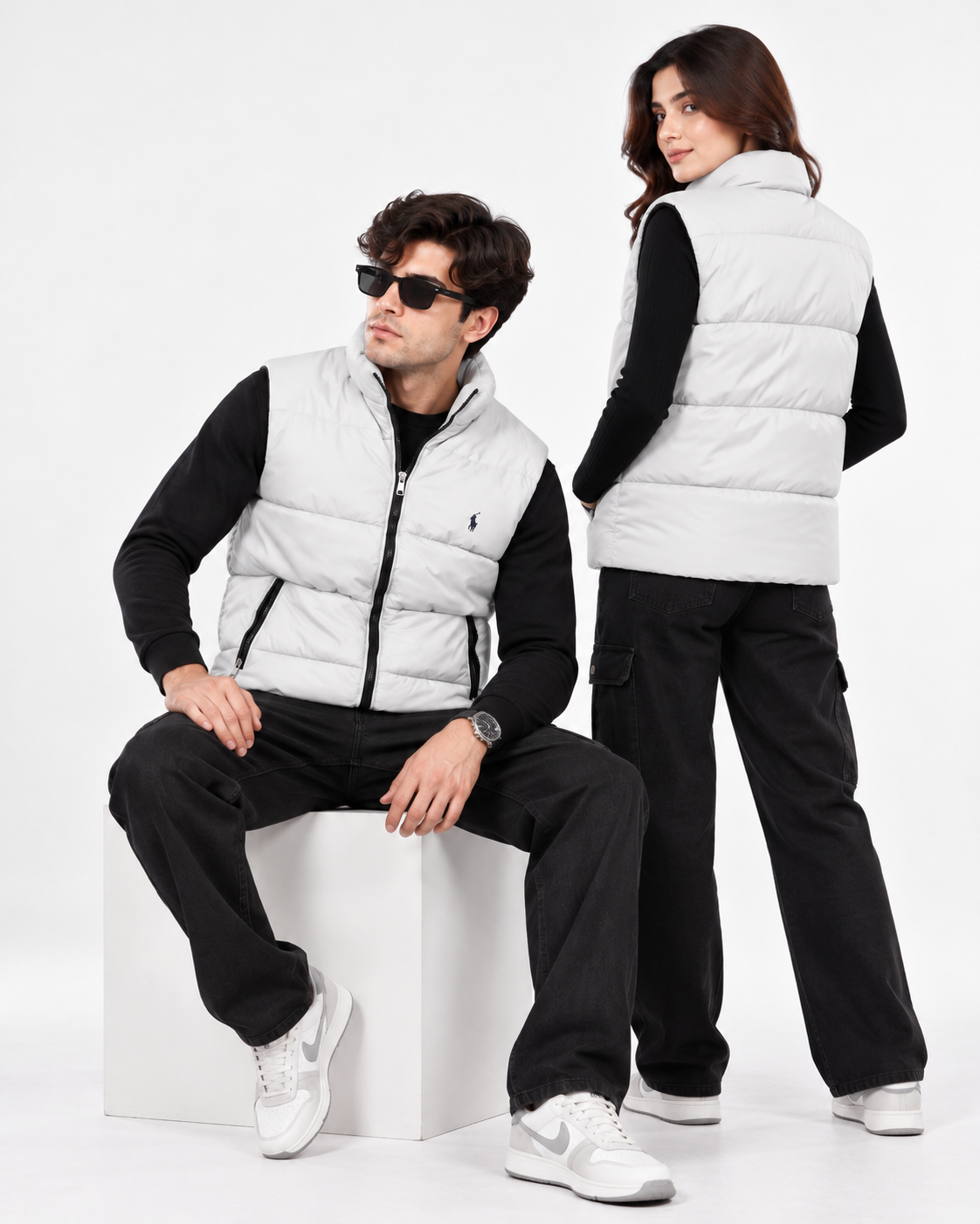 RL Silver Grey Sleeveless Puffer Vest – Unisex Full-Zip Quilted Vest