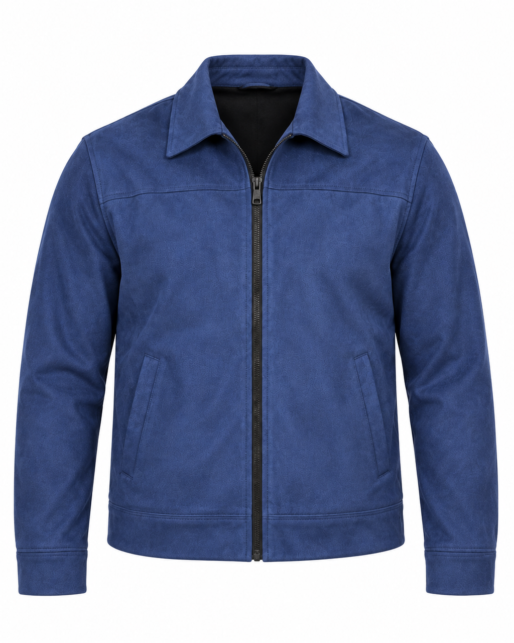 Navy Blue Suede Jacket – Unisex Zip-Up Collared Jacket