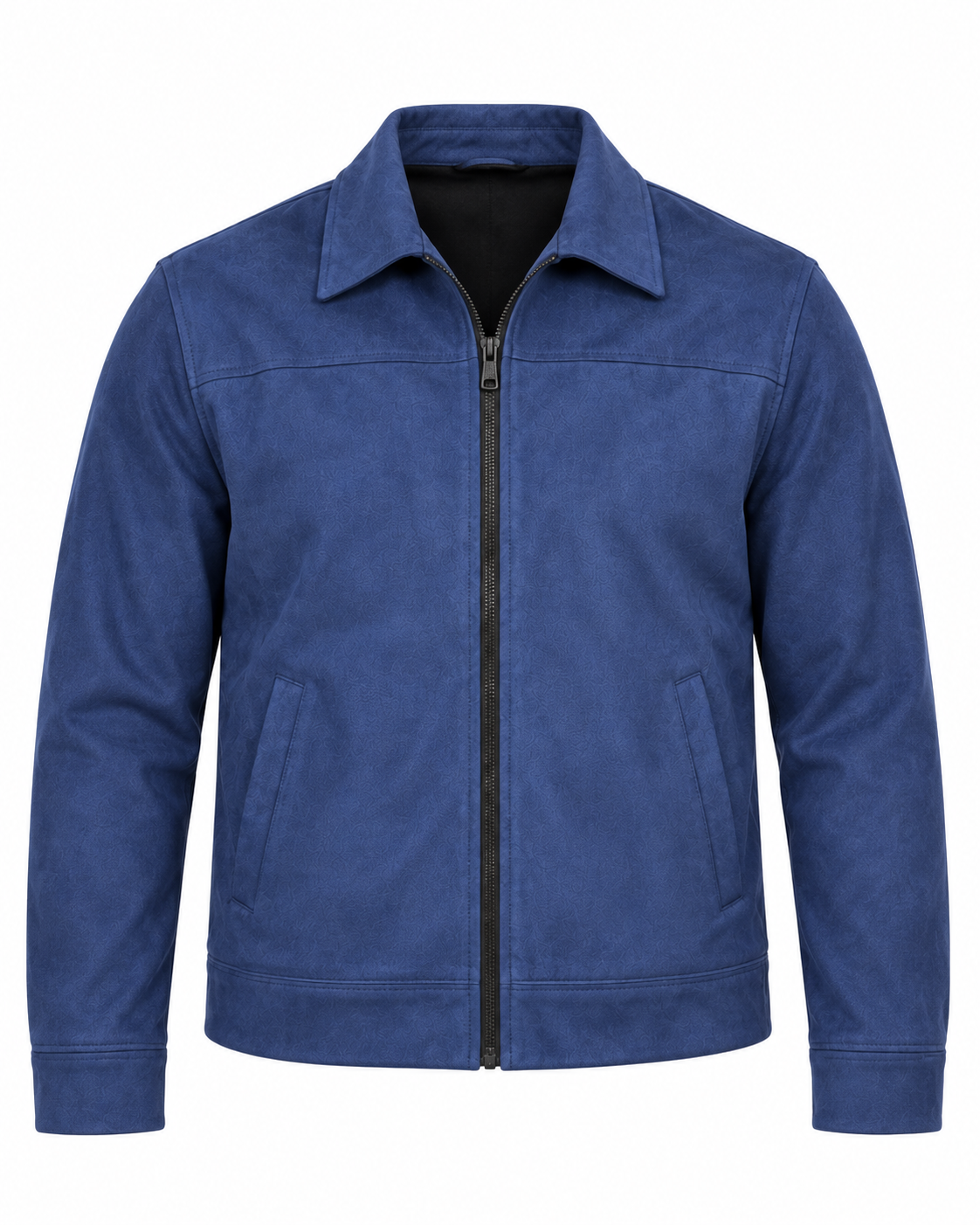 Navy Blue Suede Jacket – Unisex Zip-Up Collared Jacket