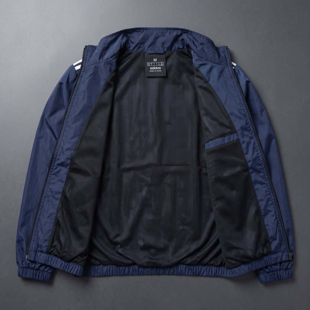 Adi Shoulder 3-Stripe Navy Blue Windbreaker Jacket – Lightweight Full-Zip Sports Jacket