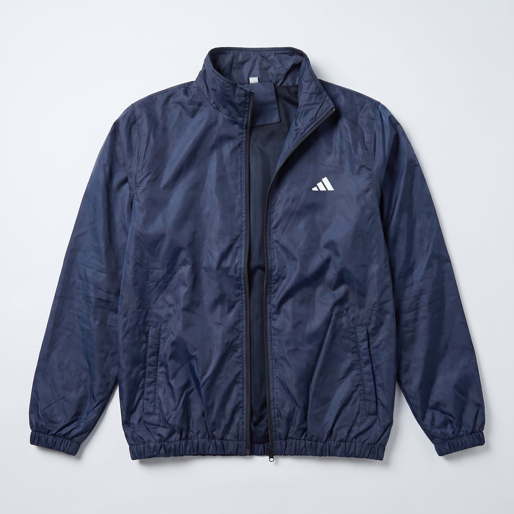 Adi Minimal Back-Stripe Navy Blue Windbreaker Jacket – Lightweight Full-Zip Sports Jacket