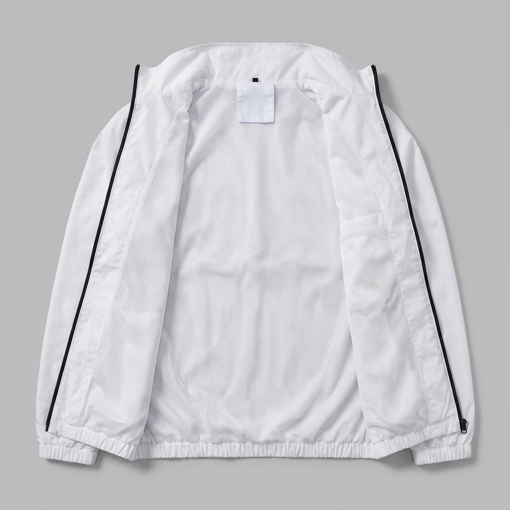 AL0 White Windbreaker Jacket – Lightweight Full-Zip Sports Jacket